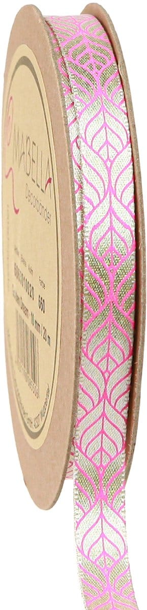 Zijdelint blaadjes cadeaulint beige roze 10mm 20m