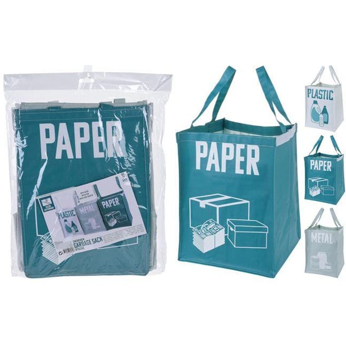 Vuilniszakken - BigBuy Home - Pak van 3 - Polypropyleen - Kleuren Turquoise, Wit, Grijs wit