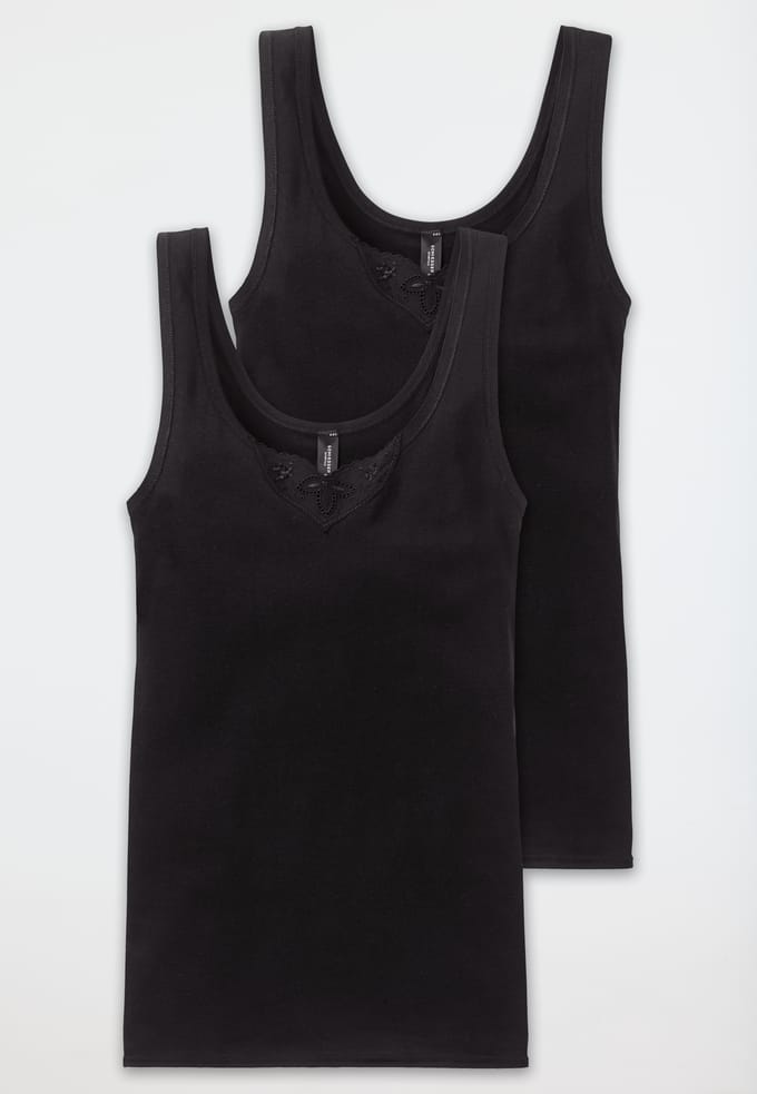 Schiesser Cotton Essentials 2PACK Tanktop hemdjes Dames Onderhemd - zwart