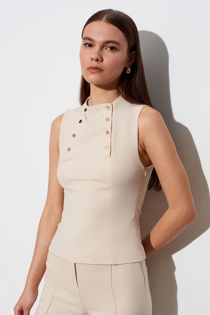 Mouwloze Geribbelde Halve Colblouse