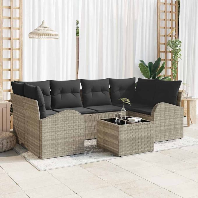 vidaXL - Tuinbank - Set - 7 - st - Lichtgrijs - poly - rattan