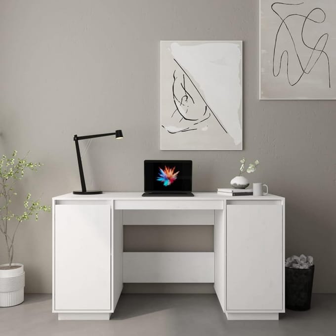 Wit Bureau - Werktafel Computertafel - Thuiswerk Kantoor - Massief Hout - 140x50x75cm - Wit