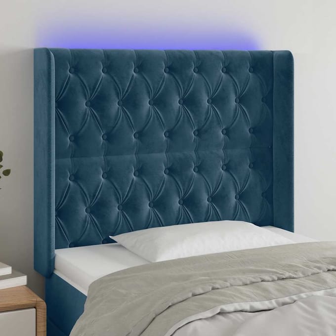 vidaXL - Hoofdbord - LED - 103x16x118/128 - cm - fluweel - donkerblauw