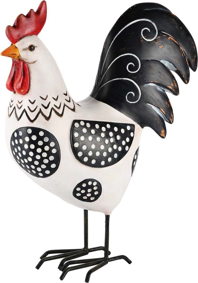 Dekoratief | Haan resina, wit/zwart, 25x13x32cm | A210191