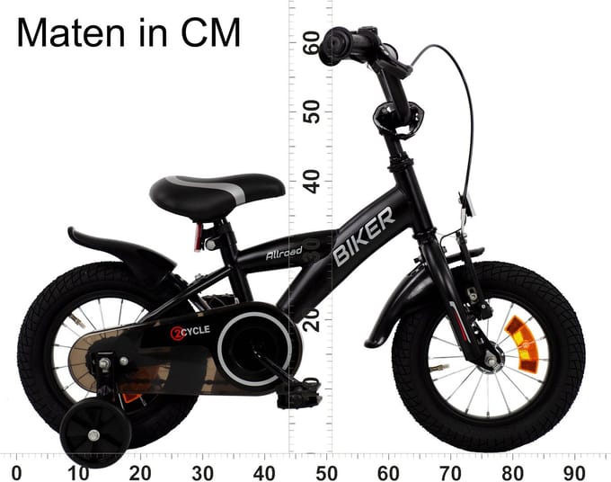 2Cycle Biker kinderfiets 12 inch (2 tot 4 jaar) voor jongens zwart