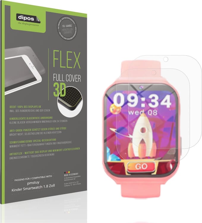 dipos FLEX – 2x Matte Screenprotector geschikt voor pmstuy Kinder Smartwatch 1.8 Zoll | Volledige Schermbescherming | Case-Friendly