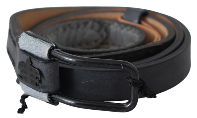 Ermanno Scervino Zwarte Leren Franje Logo Gesp Riem