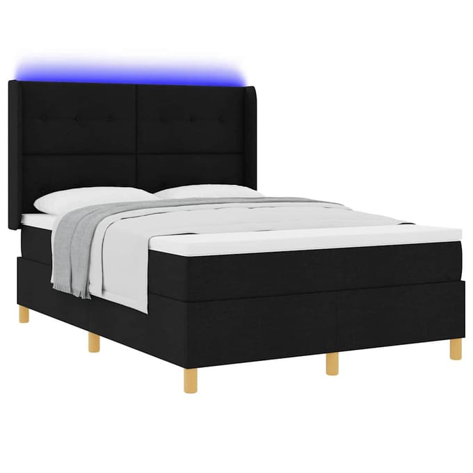 vidaXL - Boxspring - bed - met - LED-stripverlichting - Zwart - 160 - x - 200 - cm - Stof