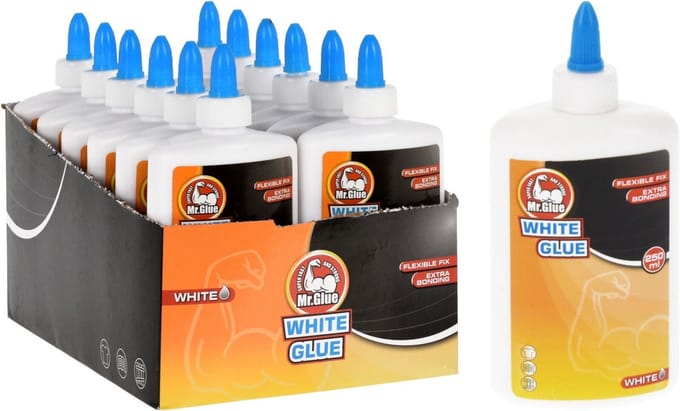 Mr Glue Hobby Lijm - 250 ml - wit - in fles - extra sterk - flexibele fix - snel drogend - knutsellijm