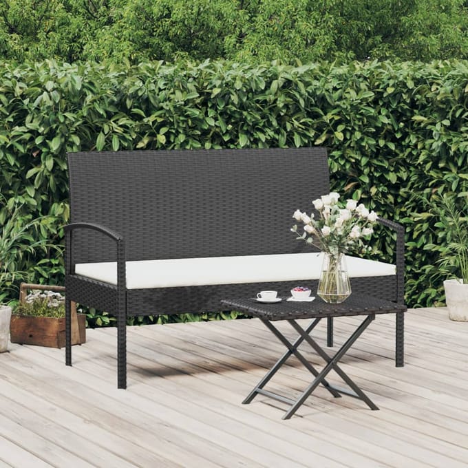 vidaXL - Tuinbank - met - kussen - 105 - cm - poly - rattan - zwart