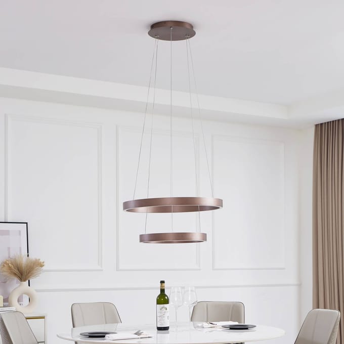 Lucande Slimme hanglamp Yonam, koffie, 2-lamps, Tuya