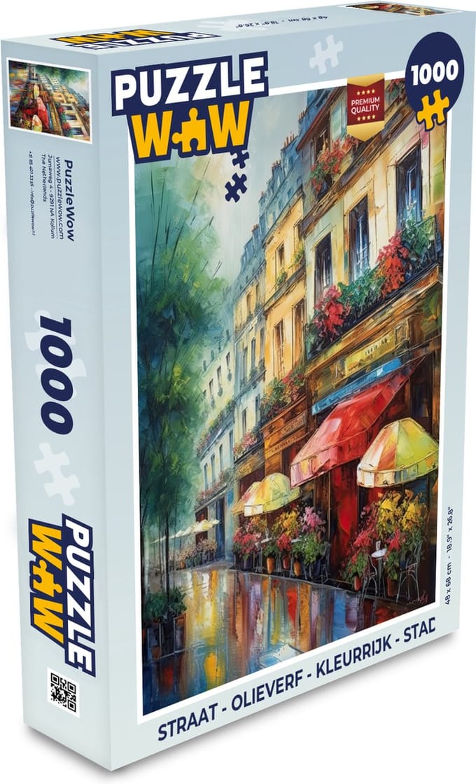 Puzzel Straat - Olieverf - Kleurrijk - Stad - Legpuzzel - Puzzel 1000 stukjes volwassenen