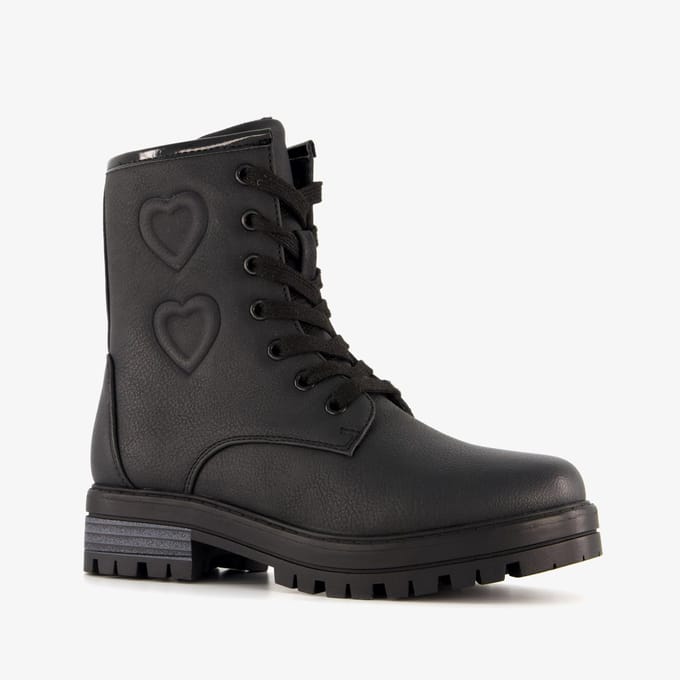 Blue Box meisjes veterboots met hartjes zwart - Maat 37