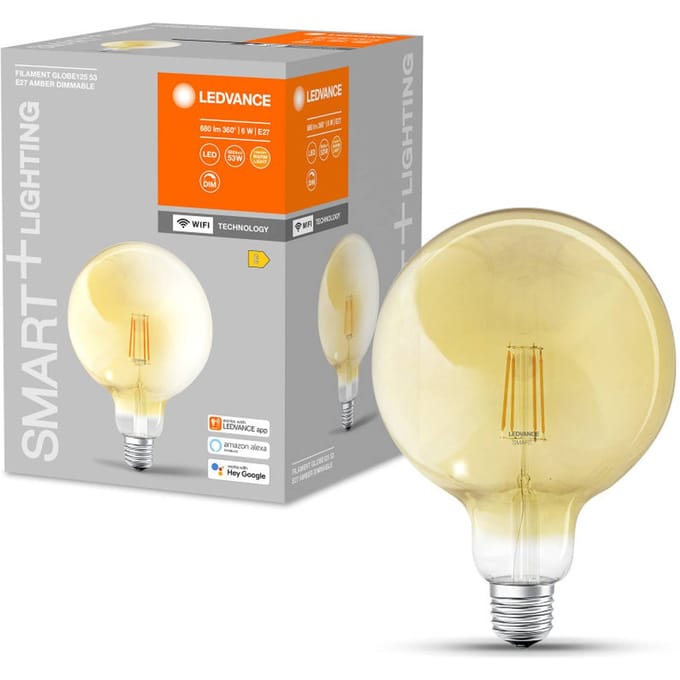LEDVANCE Klassieke globe vorm met gloeidraad met WiFi technologie, 6W, Warm wit, E27, Set van 1