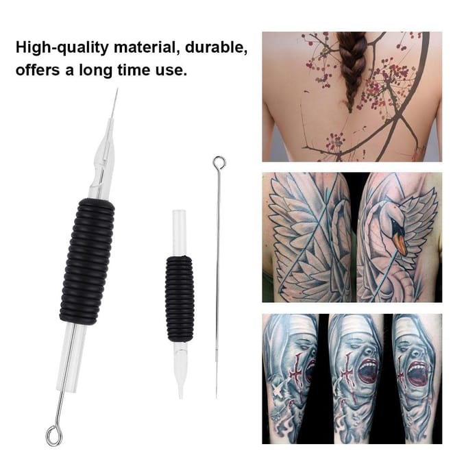 3RL Transparante Siliconen Antislip Tattoo Grip Handvat met Naald 10 stuks black