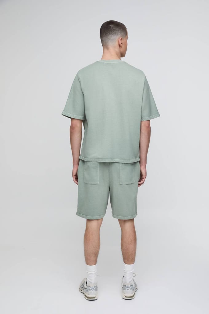 Oversized Gewassen Geborduurd Boxy T-shirt | Forest | Size Large