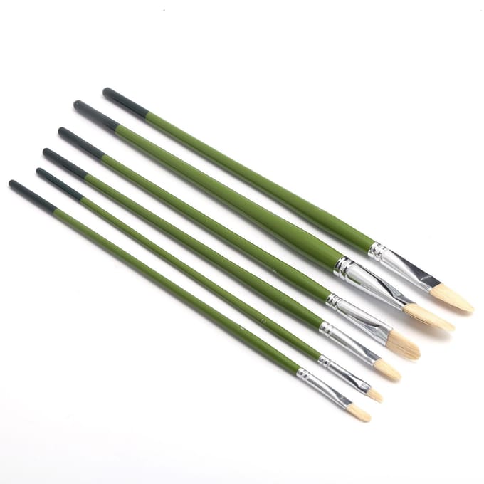Schilderijkwast Sets Multimodaal Varkenshaar 6 Verschillende Maten Olieverfkwasten voor Olieverf Aquarel beige