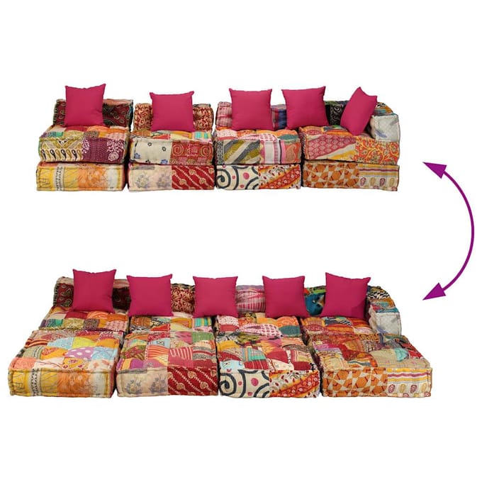 vidaXL - Poef - vierzits - modulair - stof - patchwork