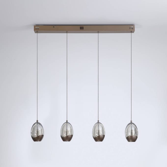 Searchlight LED hanglamp Seeds, crèmekleurig, lengte 75 cm, glas 4-lamps.