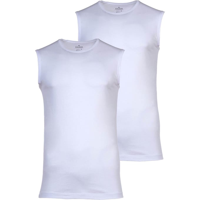 Ragman Ondermode Tank Top Round Neck 2Pack Wit / male