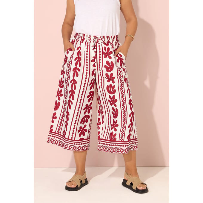 Yours Rode Azteekse Blad Midaxi Culottes Size 48