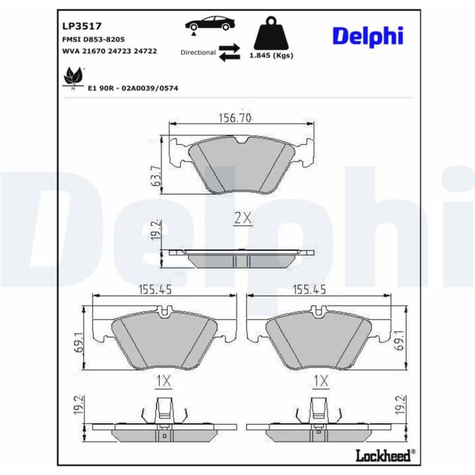 Remblokset DELPHI LP3517, voor