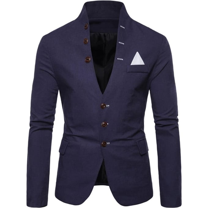 Nouveau Luxe hommes multi-boutons décoration mariage formel col montant M bleu marine