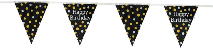 Folat - Vlaggenlijn Glossy Black 'Happy Birthday' - 4 meter
