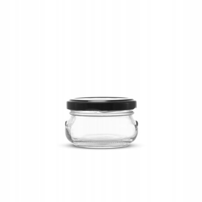 80ml Platte Glazen Pot met Zwarte Deksel - Ideaal voor Honing, Jam & Kruiden