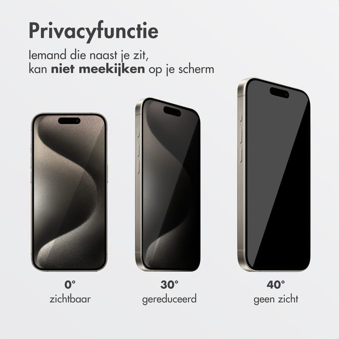Accezz Screen Protector - Geschikt voor Apple iPhone 15 Pro - Gehard Glas Privacy Screenprotector + Applicator