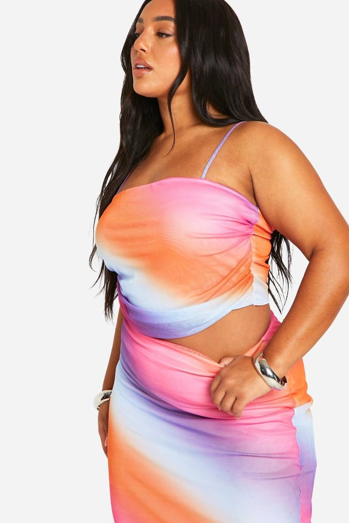 boohoo Dames Plus Mesh Ombre Print Top | Maat: 54