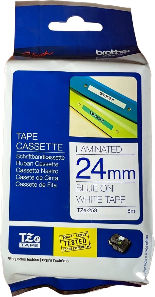 Labeltape brother tze-253 24 mm x 8 m wit / blauw