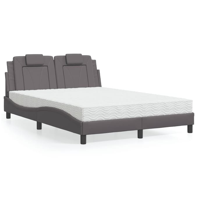 vidaXL - Bed - "Viana" - met - matras - kunstleer - grijs - 140x190 - cm