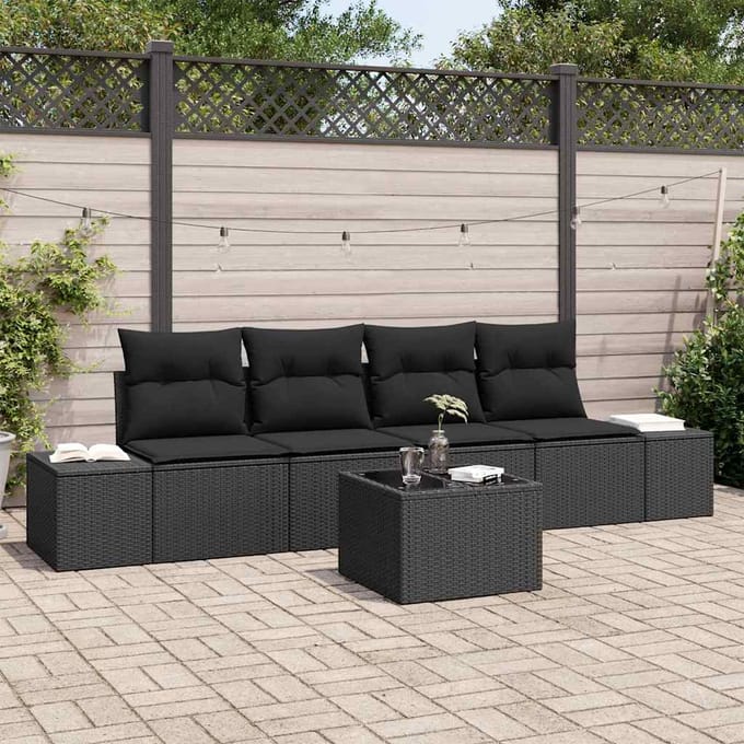vidaXL Bankstel 5 st Zwart poly rattan