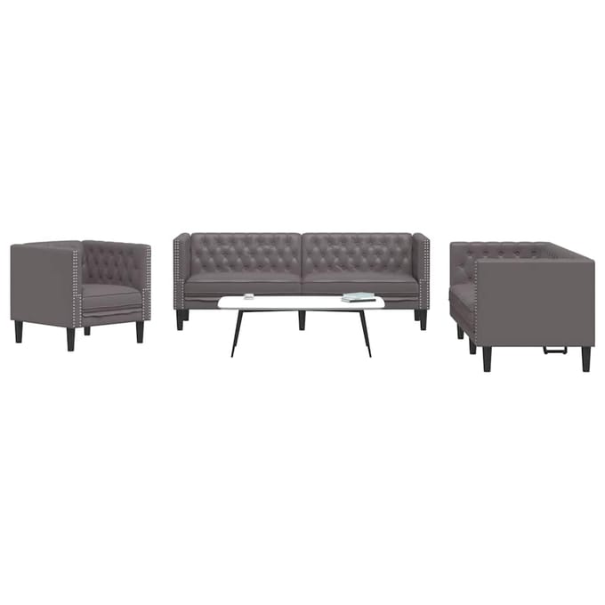 vidaXL - 3-delige - Loungeset - Chesterfield-stijl - kunstleer - grijs