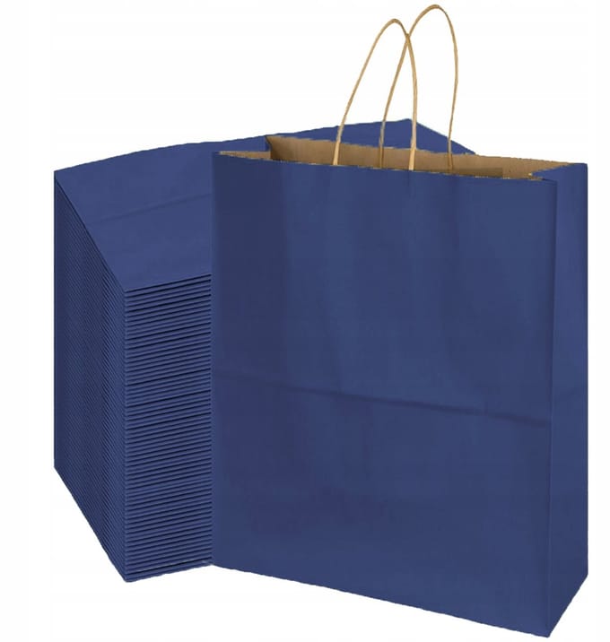 Blauwe Kraft Papieren Tas met Gedraid Handvat 180x80x225mm
