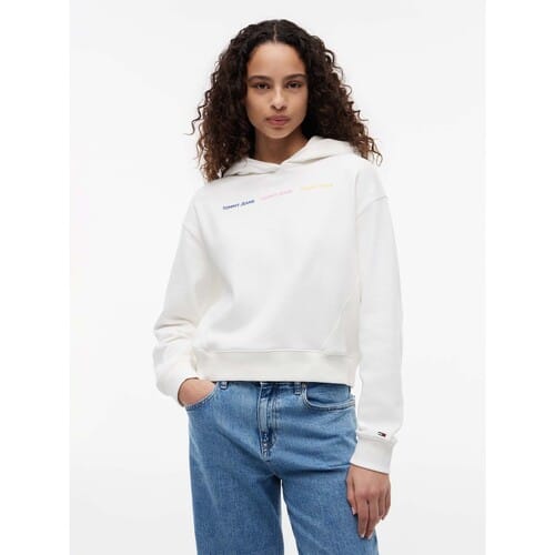 Tommy Hilfiger Relaxed Repeat Logo Hoodie Ecru Maat: XS | Hoodies Outlet | Dames | Wit