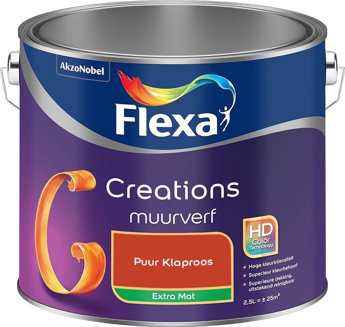Flexa - Creations Muurverf Extra Mat - Puur Klaproos - Mengverf - 2,5 L