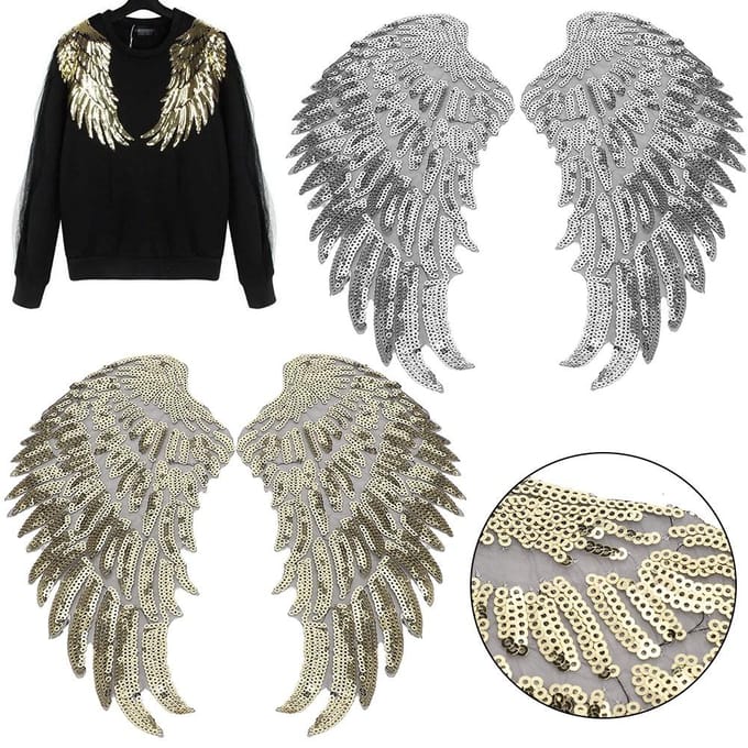 2 Paar DIY Kleding Vleugel Pailletten Patch Appliqué Kleding Jurk Rok Decoratieve Accessoires gray