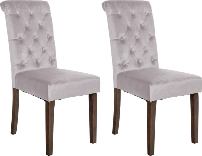 CLP Lisburn Set van 2 eetkamerstoelen - Zonder armleuning - grijs Fluweel