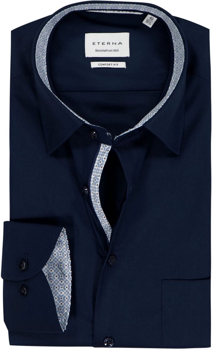 ETERNA comfort fit overhemd - popeline - donkerblauw - Strijkvrij - Boordmaat: 42