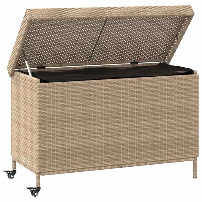 vidaXL - Tuinbox - met - wielen - 110x55x73 - cm - poly - rattan - gemengd - beige