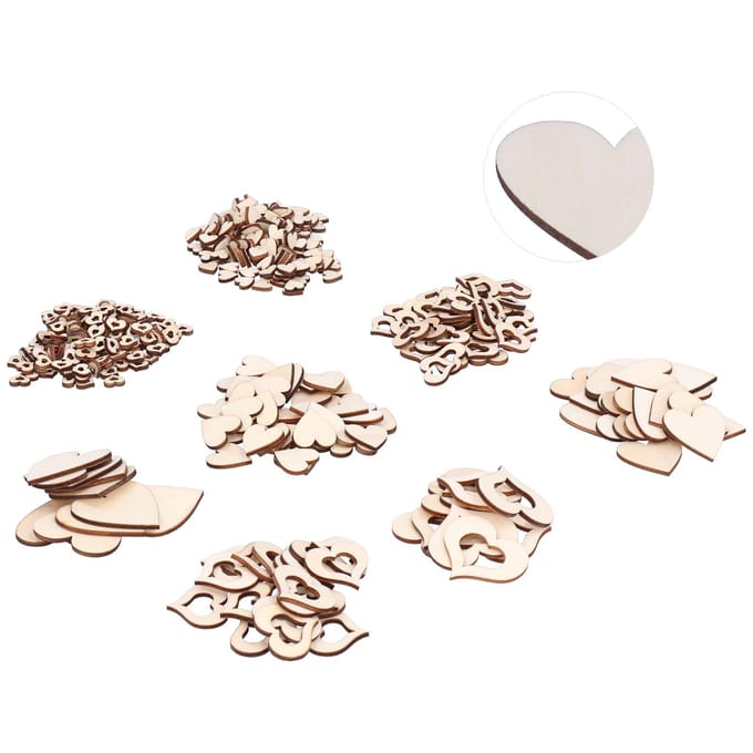 400 stuks houten holle hartchips, decoratieve houten plakjes, knutselwerkjes voor bruiloften en feesten white