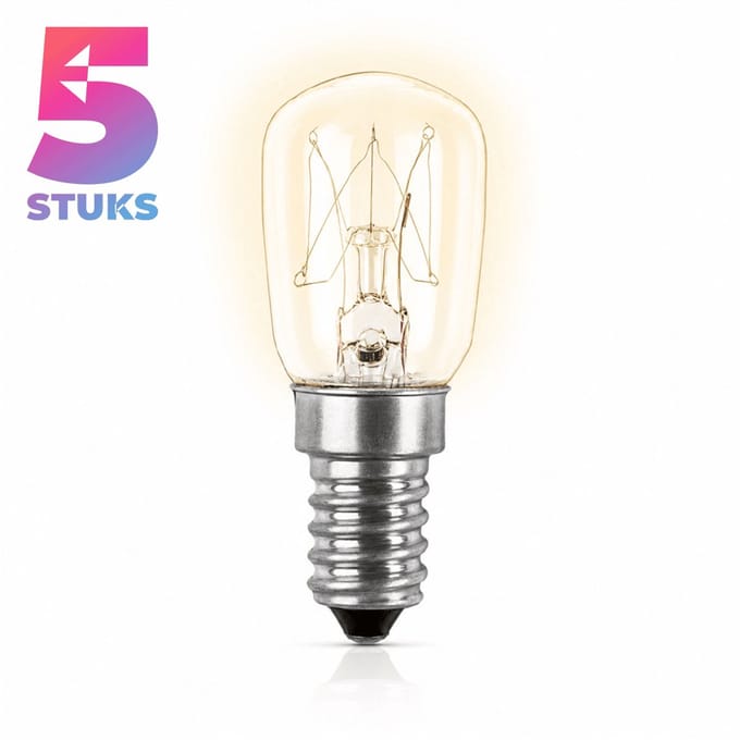 5x Mini Gloeilamp E14 - 15W - Warm Wit Licht (2700K) - 110 lm - 1 jaar - Dimbaar - Geschikt voor koelkast, afzuigkap, naaimachine