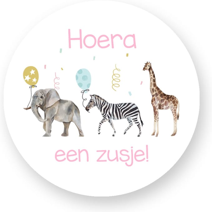Sluitsticker -Sluitzegel Hoera een Zusje Wildlife - Sluitstickers Pimp Studio