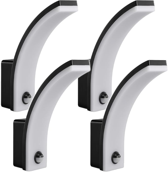 Maclean - 4 stuks LED lamp - Buitenlamp - Wandlamp - PIR bewegingssensor - 20W - IP65 - 2000lm - 4000K - Zwart