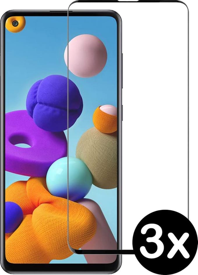 Screenprotector - 3 Stuks - Geschikt voor Samsung Galaxy A21s - Full Cover - Beschermglas - Gehard Glas - Tempered Glass - Screen Protector