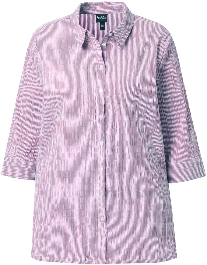 Ulla Popken - Dames - Overhemdblouse strepen bubble-structuur 3/4-mouwen - Magnoliarood - Maat 54+