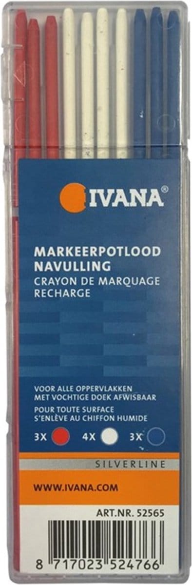 Ivana Markeerpotlood - Navulling - Rood/Wit/Blauw - 10 Stuks