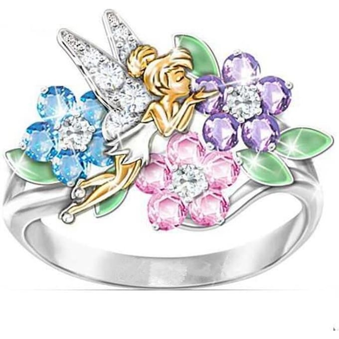 Europese en Amerikaanse mode bloemenengel tweekleurige ring No. 10 white
